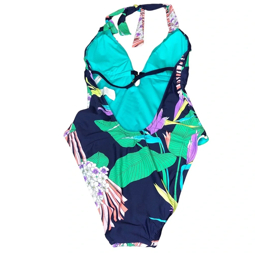 NEW Trina Turk Midnight Paradise V Plunge Swimsuit Sz 10 One Piece Stunning NWOT